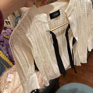 Cider Cream Cardigan with Black Ribbon Detail